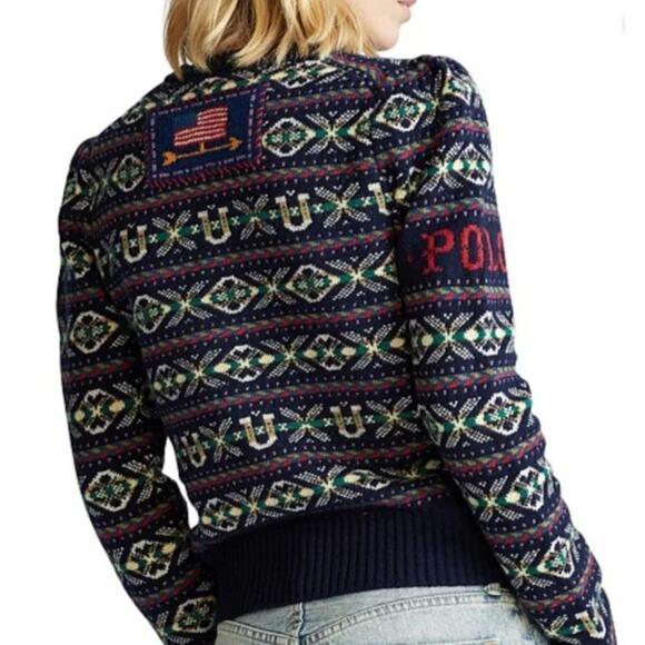 RARE HTF SOLD OUT Polo Ralph Lauren Cashmere Fair Isle Puff Sleeve Sweater sz L - Picture 2 of 16